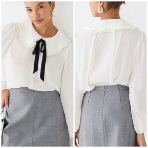 J. Crew RETAIL Drapey ruffle-collar button-up shirt. Black ribbon is removable.